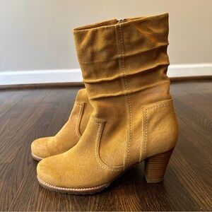 Antelope Leather Ruched Heeled Boots